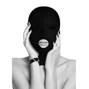 black and white ouch submission mask black open mouth sensory play dark breathable sub dom domme submissive kinky sex