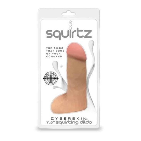 squirtz 7.5 inches cyberskin dual density squirting dildo hand panted realistic cum dick cock