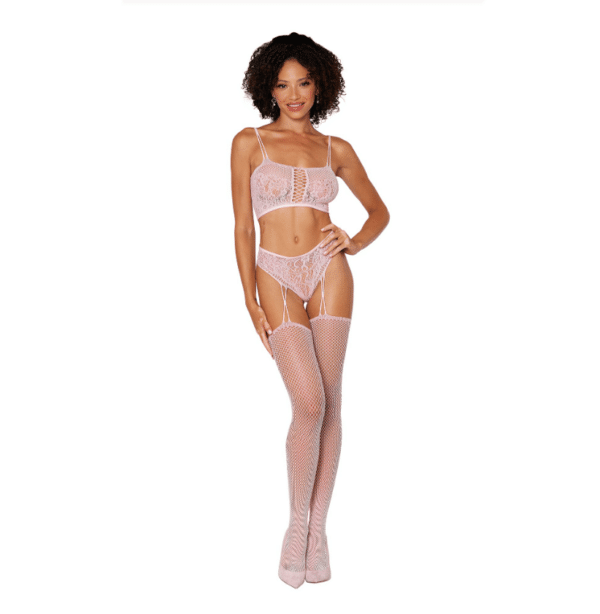 0425 dreamgirl bralette garter hose set ballet pink fishnet lace sexy lingerie cute comfy sexy dancer stripper
