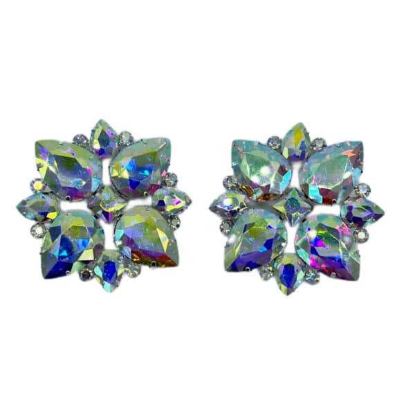 encour shimmer clip on earrings floral iridescent bling glamourous drag performers crossdressers clips shimmer shiny reflective bright fun jewelry