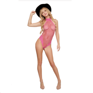 12651 rhinestone fishnet teddy milkshake pink lace and fishnet sparkle stripper bartender erotic dancer exotic dancer drag performer