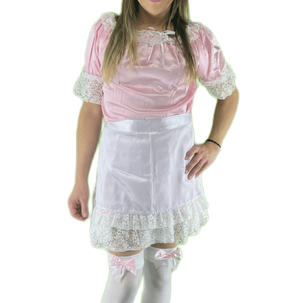 satin sissy maid dress with apron pink cuckhold chore maid sissy
