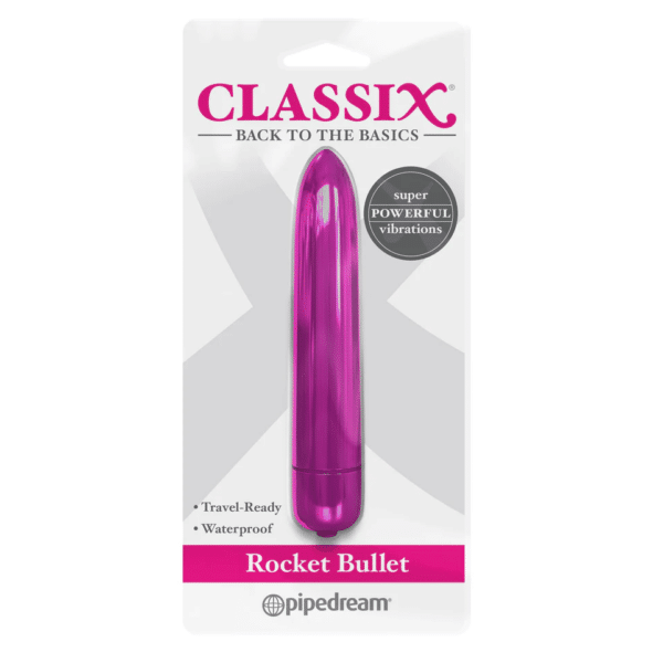 classix rocket bullet pink vibrator pinpoint stimulation travel size vacation discreet strong vibrations waterproof metal cooling hot pink fun essential sex toy