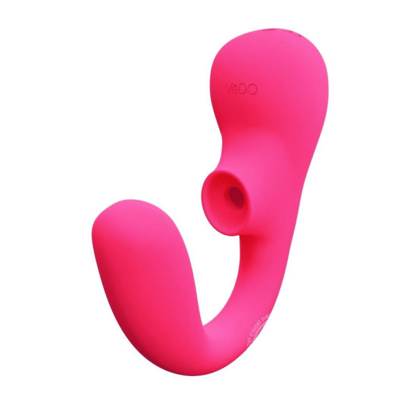 vedo suki plus rechargeable silicone dual vibrator foxy pink pleasure clitoral suction toy g spot vibrations sonic waves orgasm 10 vibration modes high quality silicon non porous