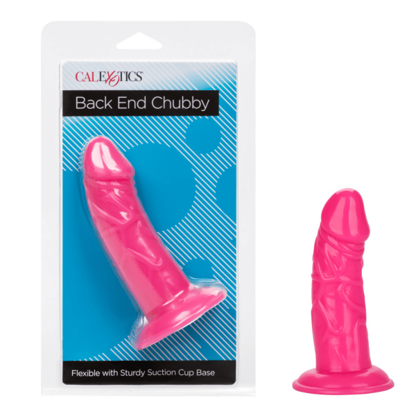 CalExotics Back End Chubby Anal Plug - Pink butt stuff anal play short thick cock dildo suction cup flanged base harness compatible prostate orgasm small
