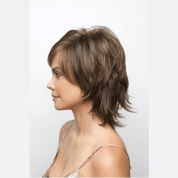 storm brown sable short shaggy mature wig with side swept bangs natural wig for crossdressers transgender women men hair loss cancer alopecia pretty high quality face framing synthetic hair wigs