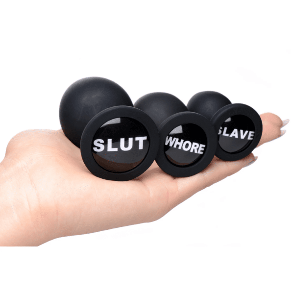 master series dirty words anal plug set slave whore slut 3 different sizes butt stuff anal play