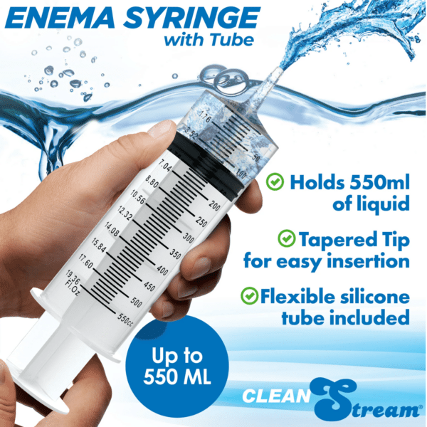 cleanstream enema syringe with tube 550 ml backdoor cleanout butt stuff anal play tapered easy insertion easy clean silicone tube