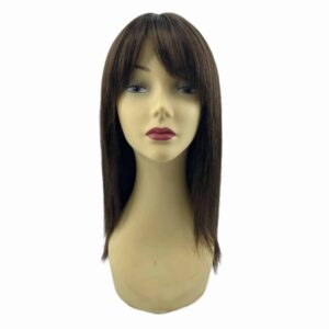 jewel regular chestnut brow side swept bangs medium straight razored cut wig with bangs high quality natural looking realistic wig for crossdressers transgender women men sissy crossplay cosplay cuckhold forced feminization hairloss alopecia cancer