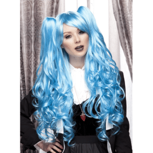 joi cool blue anime style wig cosplay pigtain ponytail wig high quality costume wig beautiful fun colored hair crossdressers transgender hairloss cancer alopecia eyecatching wigs