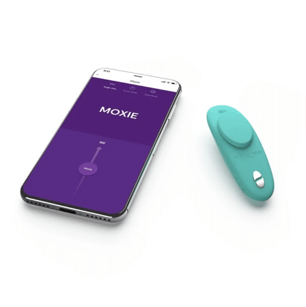 we vibe moxie aqua teal panty vibrator clitoral stimulator app connected Bluetooth remote controlled vibrations magnetic partner toy date night dirty secret