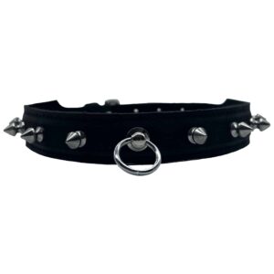 Spike Collar with Small O-Ring black spiky studded collar wirth leatsh ring bdsm bondage pain kink chocking pet play furry