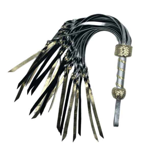 royalty metallic suede flogger silver and gold braided falls hancrafted impact play cane whip crop paddle kinky bdsm bondage spanking slapping flogging spank me