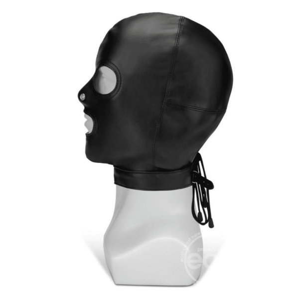 me you us pu leather bondage hood with eyes nose mouth sensory play face mask disguise kinky bdsm buckled lace closure