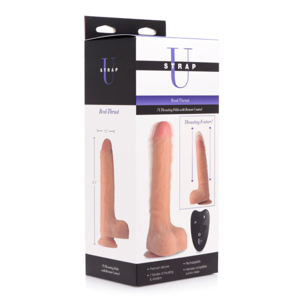 Strap U Real-Thrust Thrusting Dildo remote controlled vibrating athrusting dildo sex toy strap on compatible suction cup base high quality silicone