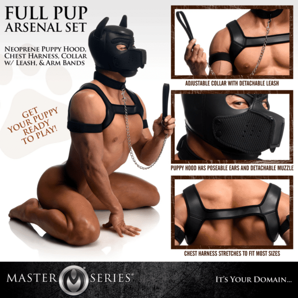 Master Series Full Pup Arsenal Puppy Play Set pet play pup dog doggy leach collar hood mask dog hood chest harness arm bands