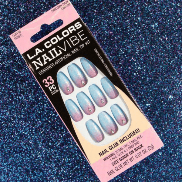 la colors nail vibe designer nails unicorn daze pink blue purple Ombre glitter nails press on nails sparkle unicorn acrylic nails nail glue included 33 piece kit