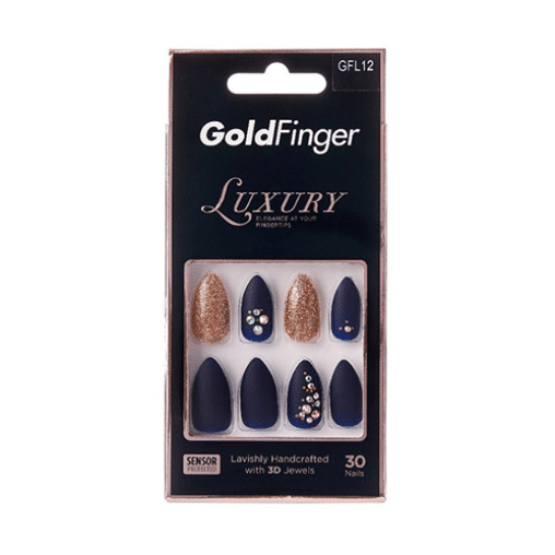 goldfinger nails luxury 12 gold sparkle navy gems rhinestones press on nails