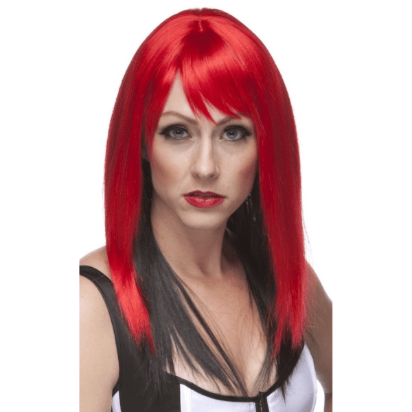 jewel regular red and black medium straigh layered edgy wig with side swept bangs two colors middle part