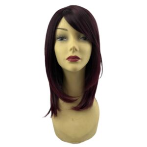 kiley hs black burgundy medium straight layer wig crossdressers transgender crossplay cosplay pretty realistic high quality synthetic fibers