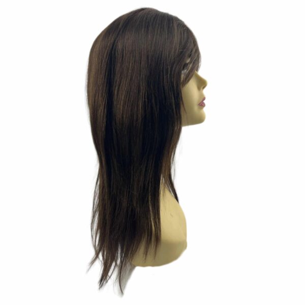 megan dark brown high quality medium length side swept bangs human hair wig crossdresser transgender realistic alopecia hair loss straight wig middle part