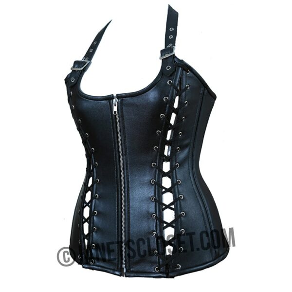 leather lace up halter corset sexy Victorian zip up front cinch your waist looks sexy solid steel boning heavy duty