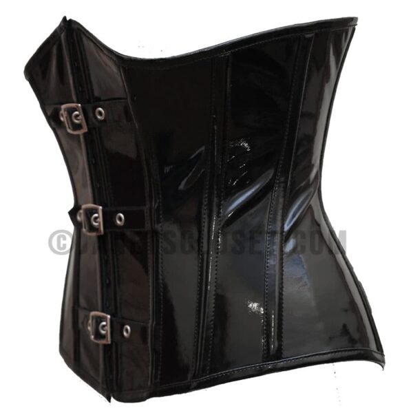 janets vinyl front buckle corset black sexy renaissance festival belt buckle closure fetish wear underbust