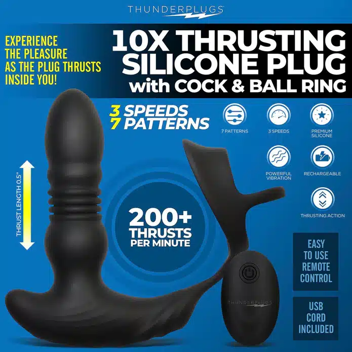 Thunder Plugs Thrusting Anal Vibrator!