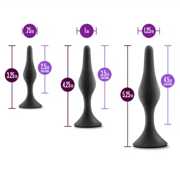 Explore Anal Adventures Platinum Silicone Beginner Plug Kit - Black