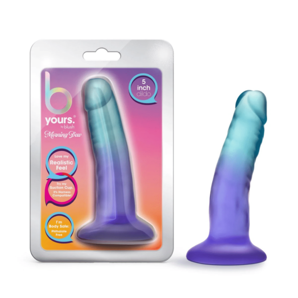 b yours morning dew dildo 5 inches indigo ombre realistic dildo strap on harness compatible suction cup base perfect beginner dildo anal vaginal sex toy small penis high quality silicone