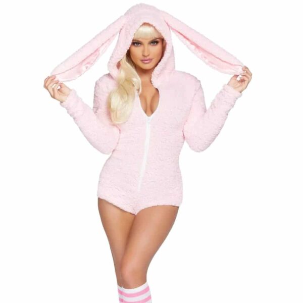 Cuddle Bunny Playboy Pink Fuzzy Halloween Cozy Romper Leg Avenue 81956
