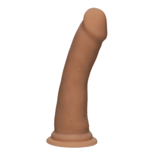 the d slim d ultraskyn dildo 6 inches carmel realistic look and feel lifelike penis strap on harness compatible suction cup base high quality silicone hands free play doc johnson made in the us
