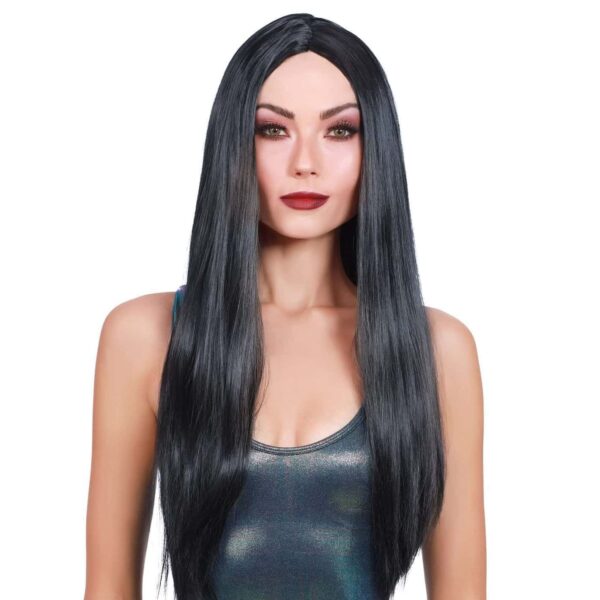 Morticia or Elvira Long Straight Black Wig
