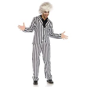 Mens Beetlejuice Black and white striped tux suit Halloween Costume Leg avenue