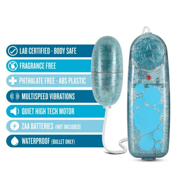 BL-05532 B Yours Glitter Power Bullet Vibrator with Remote Control Blue