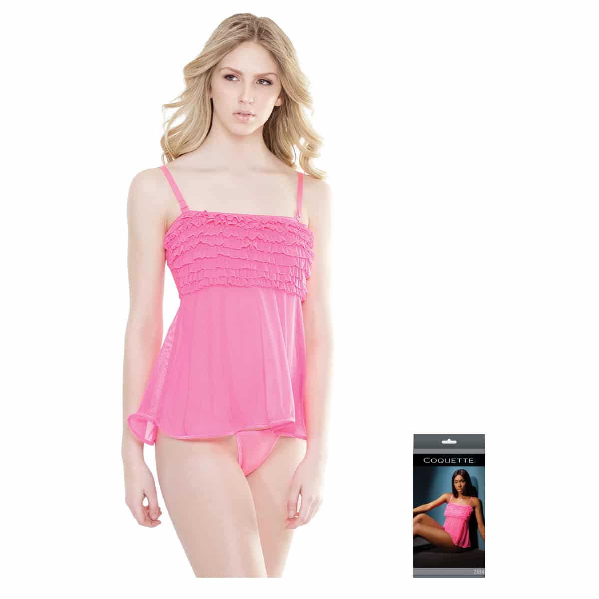 Lush Sleek Fetish Double Layer Ruffle Babydoll Lace Ribbon Back Halter Blouse main image 1