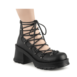 Demonia Bratty-32 Black Vegan Leather Chunky Heel
