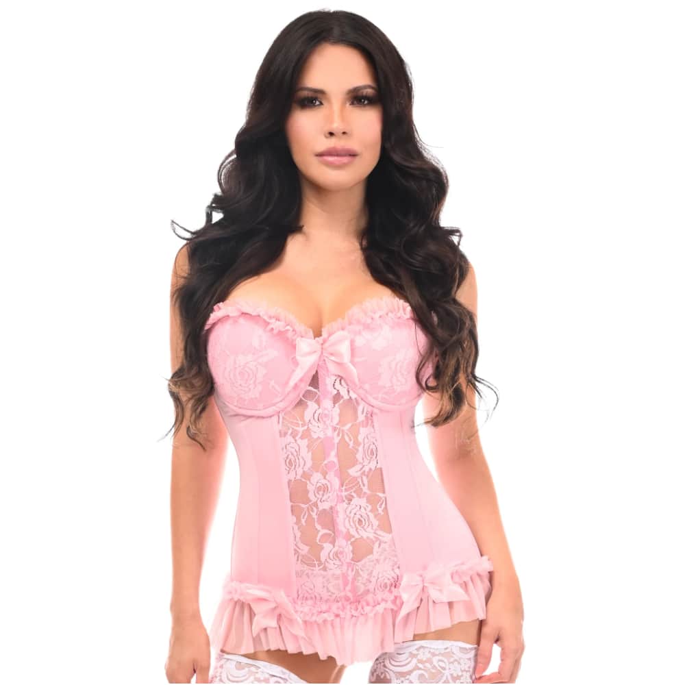 Silva Baby Pink Mesh & White Satin Lace Underbust Corset